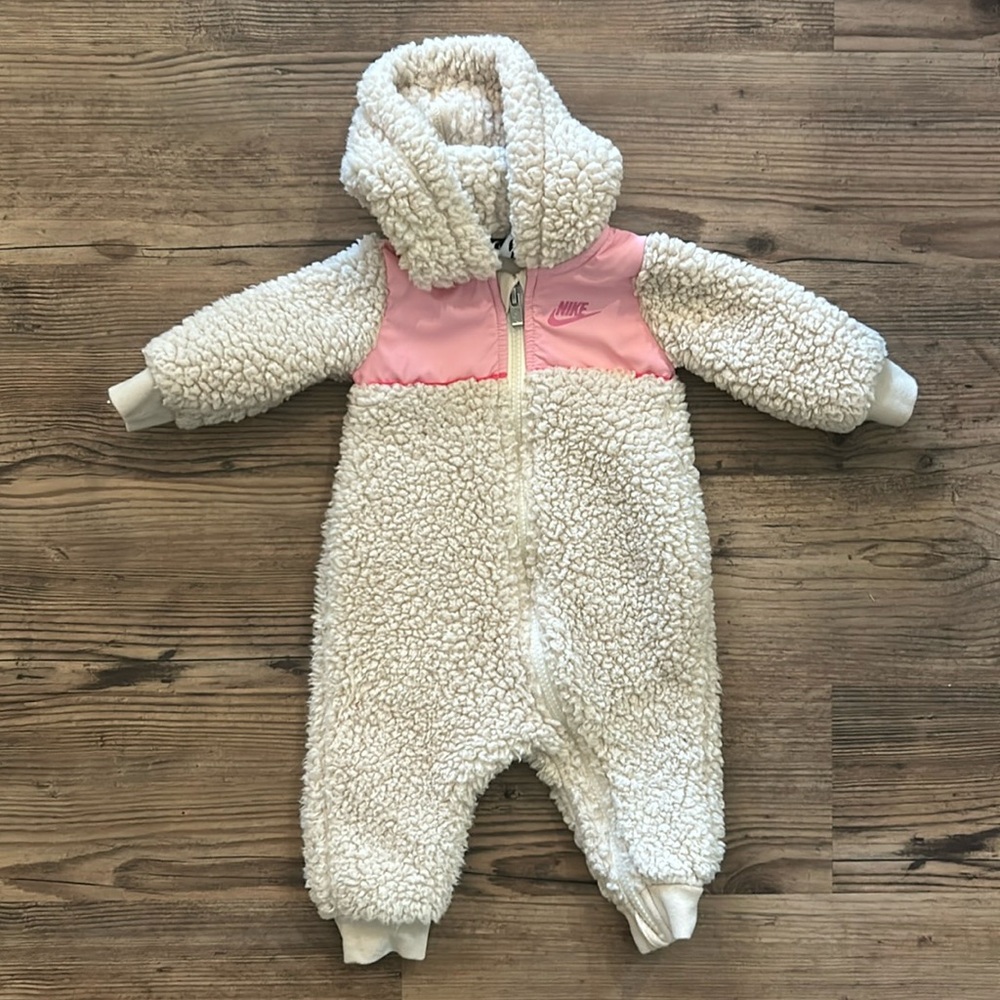 Nike beige/pink Sherpa coveralls